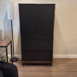 Black Desk Cabinet/Armoire + Chair