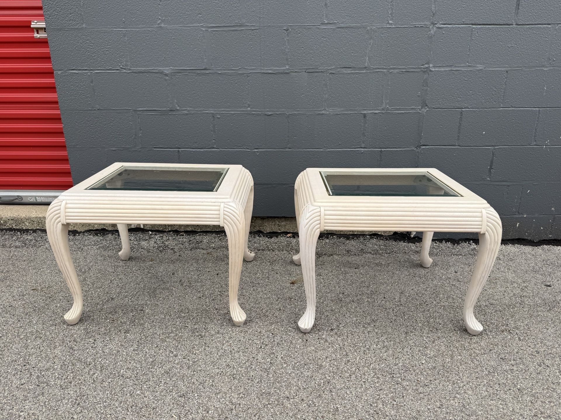 Set of 2 Vintage Glass-Top End Tables