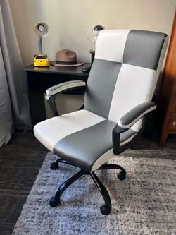 Gray and White Faux Leather Office Chair