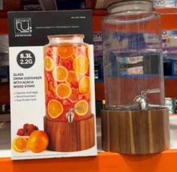 Glass Beverage Dispenser with Wood Stand