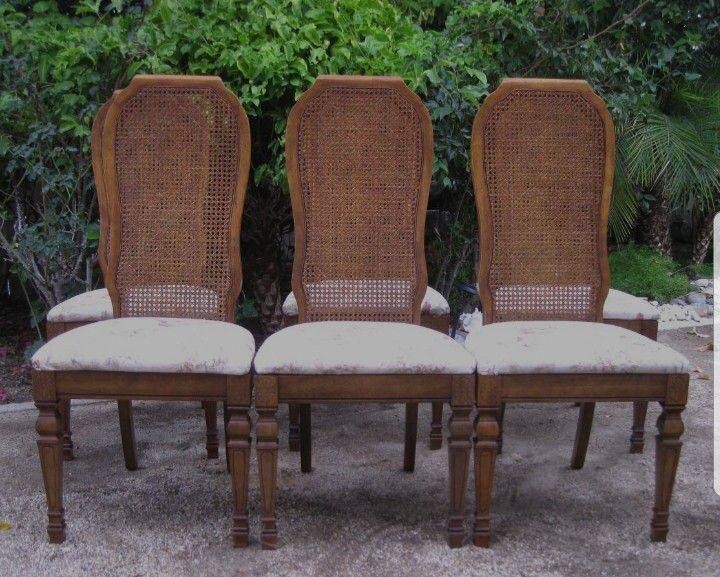 BERNHARDT Antique 6 SET Cane Back Solid Wood Dining Chairs