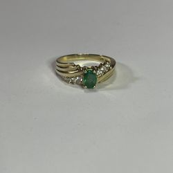 Natural Emerald & Diamond Ring 14K Gold
