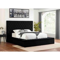 Black Velvet Bed with Storage - available in Queen, King or Calking size