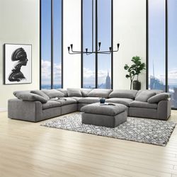 Modular Gray Fabric Sectional Sofa Couch Cloud Like Comfort Style Sillon Seccional Brand  New