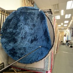 7x7 Round Area Rugs Carpet Rugs Shaggy Super Shaggy Solid Colors Blue