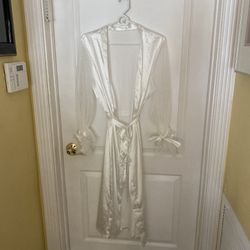 Elegant And Romantic White Belted Silky wedding belted robe  Women's -
