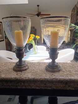 Set of 2 Large Decorative Glass Hurricane Candle Holders – $100
