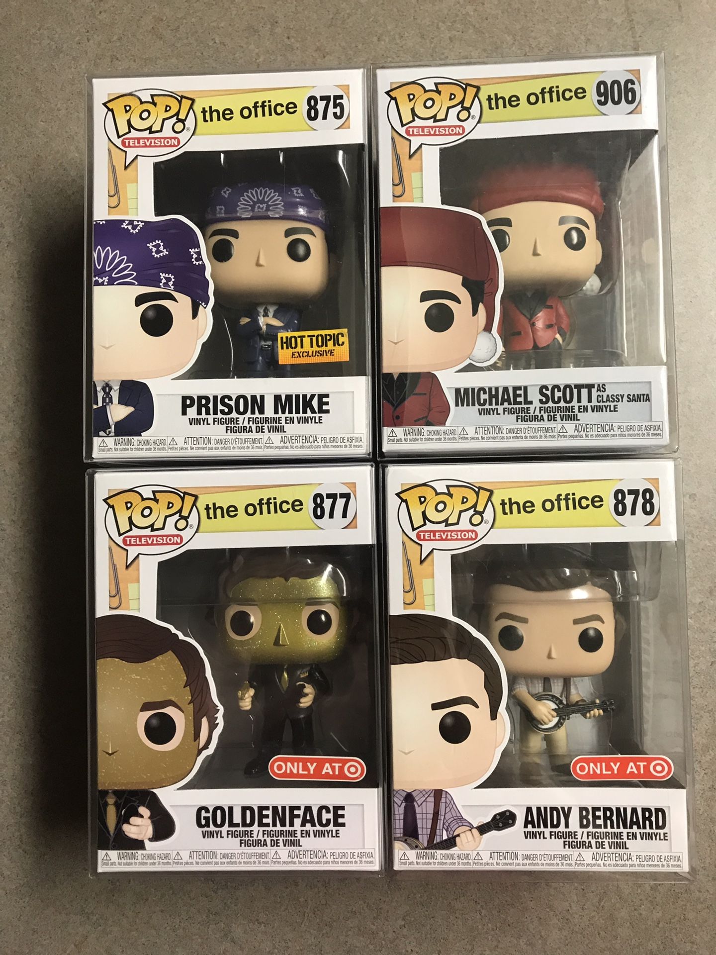The Office Set Goldenface Jim Halpert Prison Mike Classy Santa Funko POP! Target Hot Topic Exclusives BRAND NEW with protectors