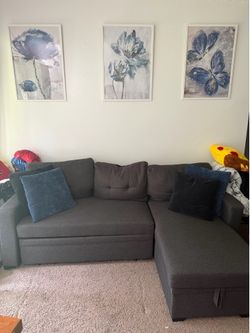 Pullout Sleeper Couch/ paintings