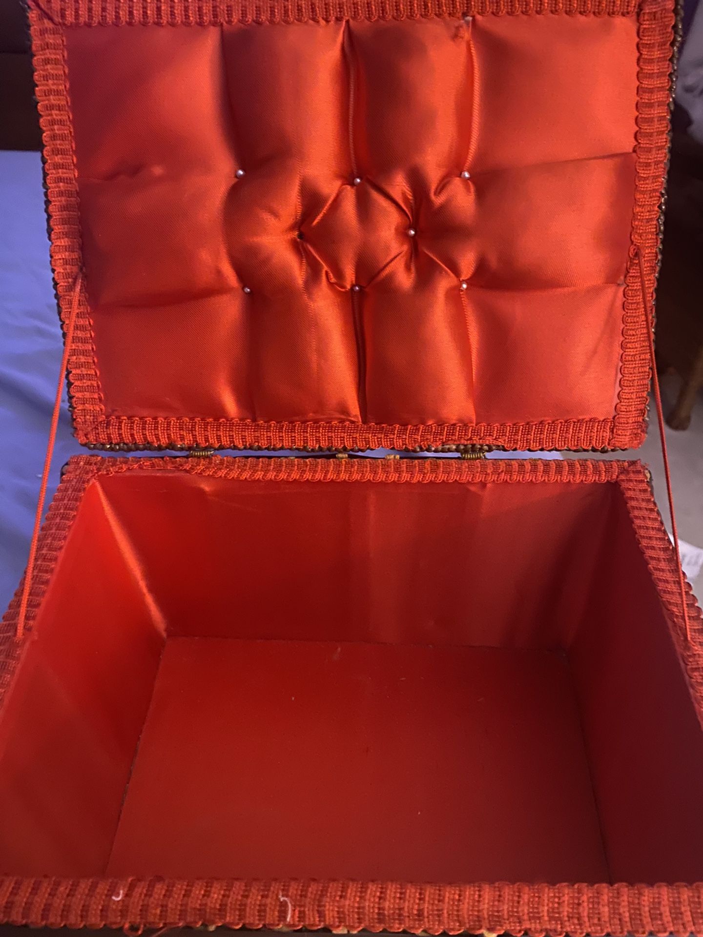 Vintage Wicker Sewing Box Lined With Red Satin GORGEOUS