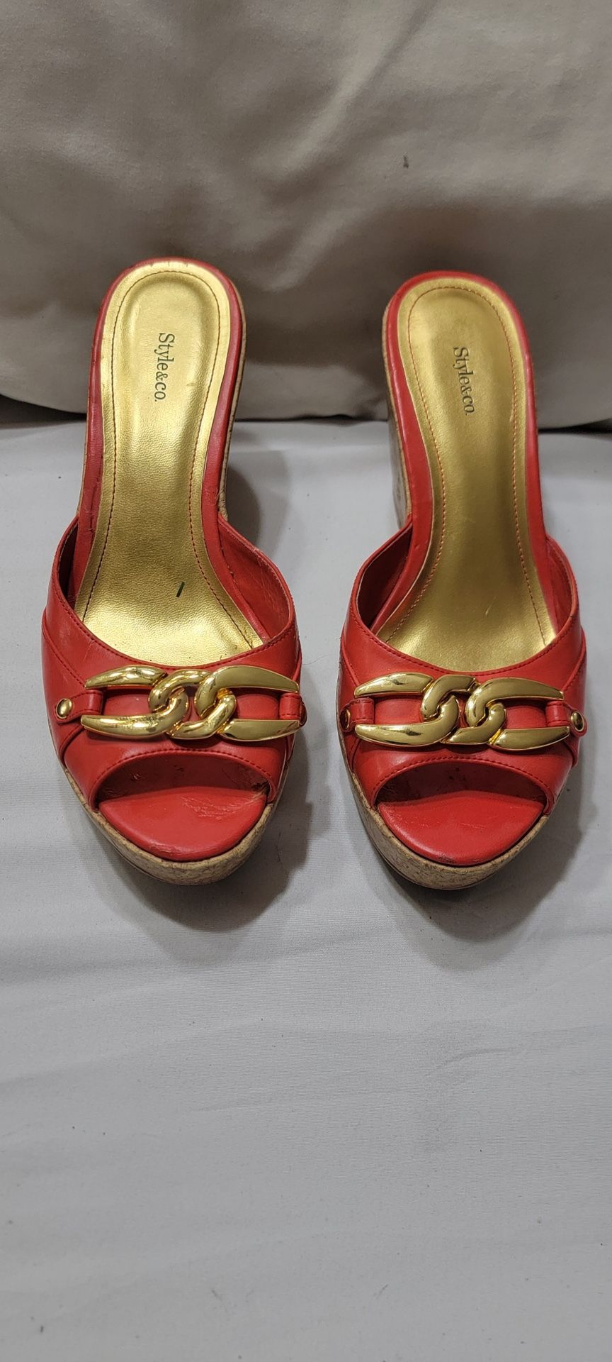 Red/Gold Wedge sandals size 8.5