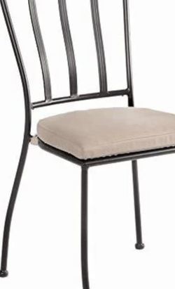 2 Metal Outdoor Bistro Dining Chairs with Tan Cushion, Retail Price $179