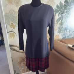 Linda Allard for Ellen Tracy Petite Silk Party Dress (10P) Black Red Plaid