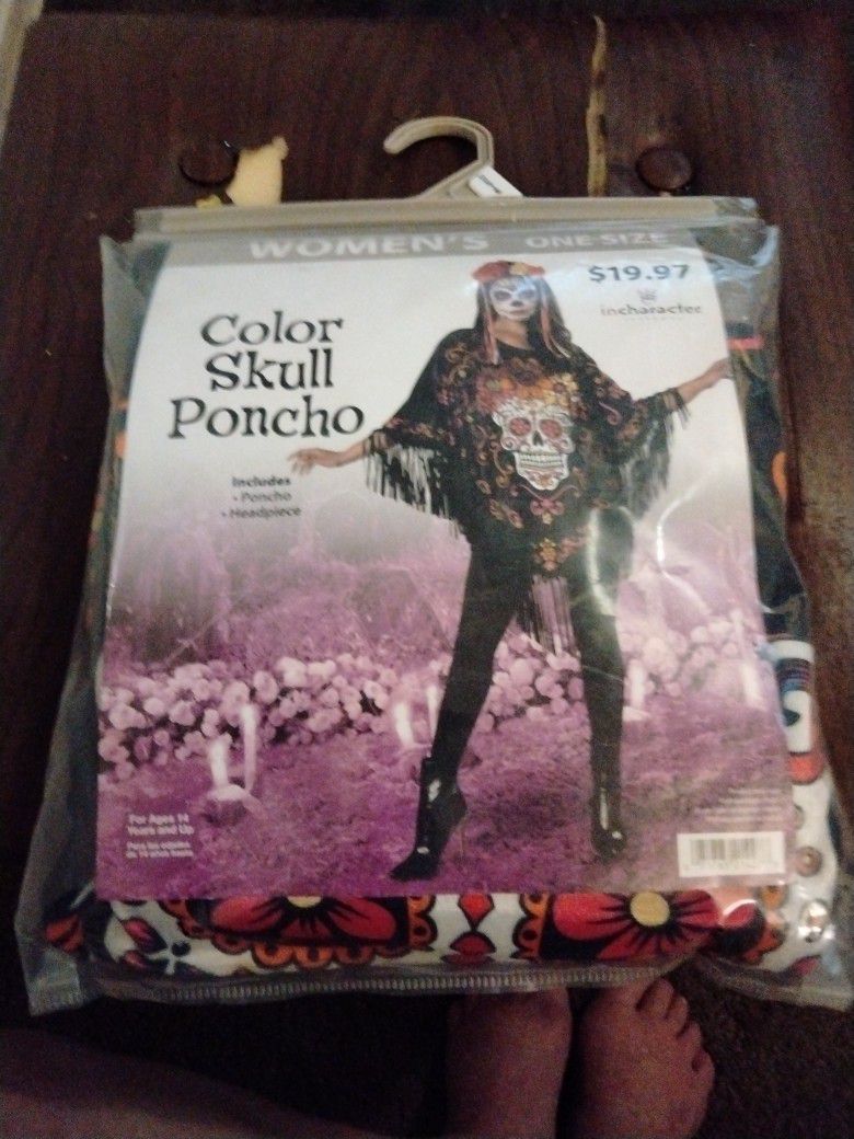 Women's Color Skull Poncho Halloween Costume
