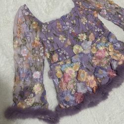 New 1x purple floral embroidered lace short mini boho festival rave party dress