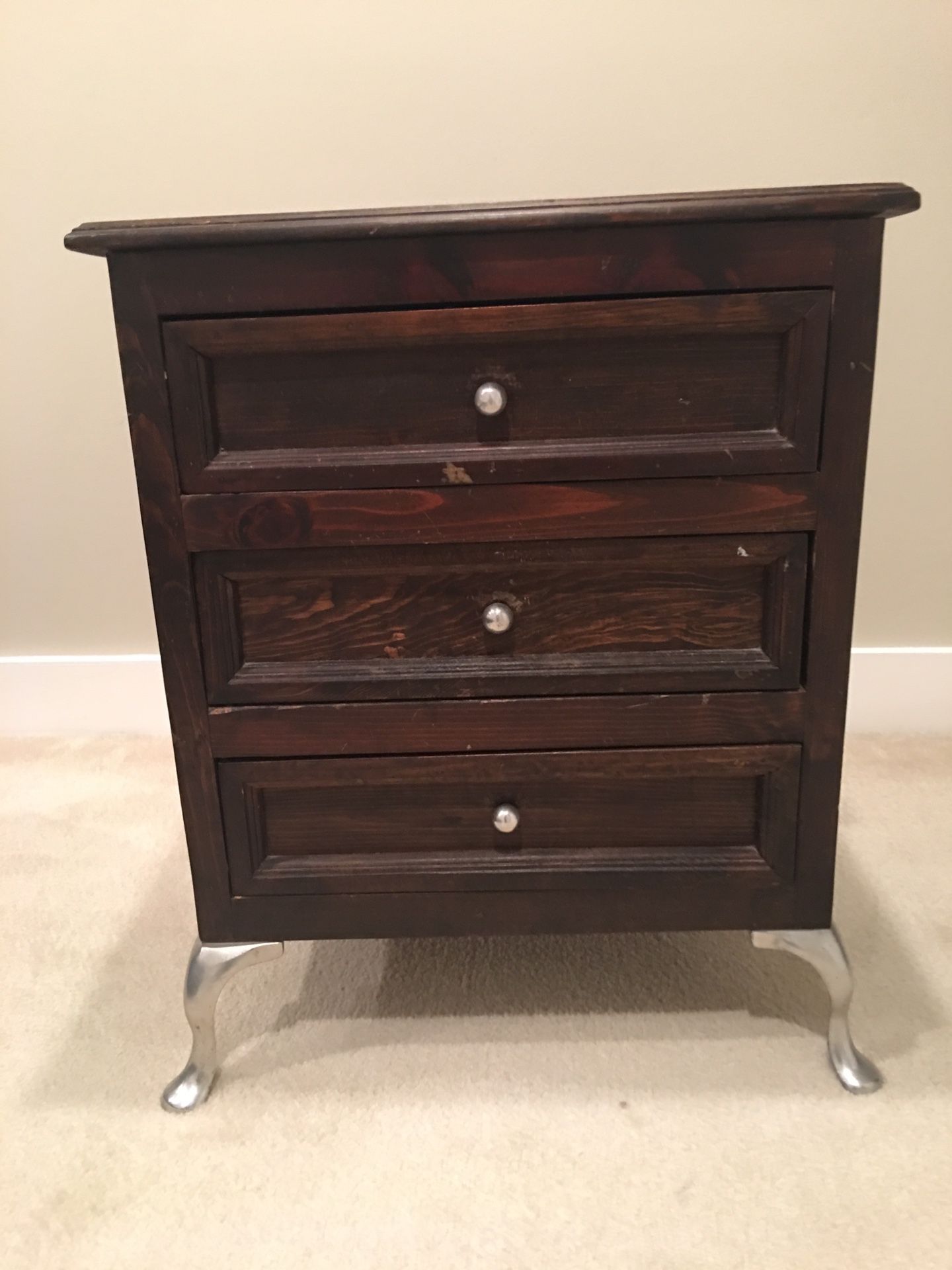 Rustic and elegant three drawer nightstand / dresser