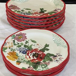 Set of Pioneer Woman "Country Garden" floral stoneware plates. 6 Dinner plates 10.5” & 4 side plates 8.5”