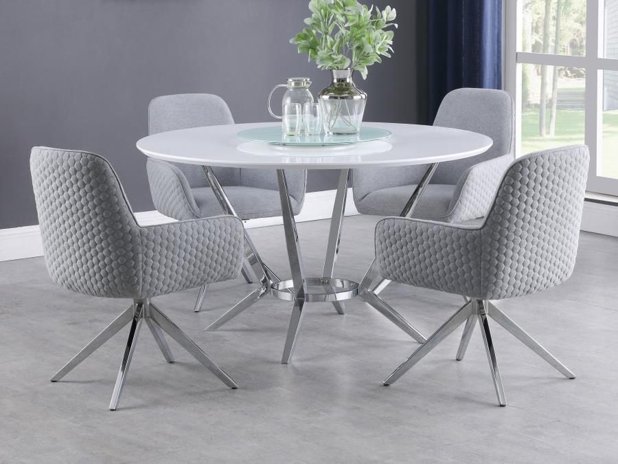 110321 S5 Abby 5 Piece Round Dining Table Set White High Gloss