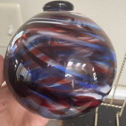 Hand Blown Art Glass Ornament Signed 5”