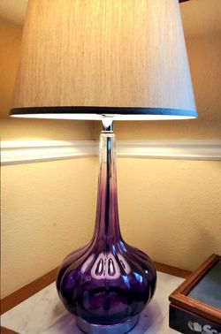 Contemporary Mid Century Modern 30" Purple Amethyst Glass Table Lamp
