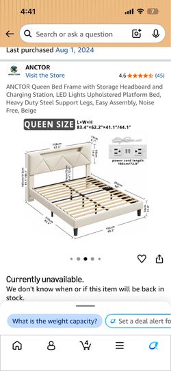 Queen Bed frame (Amazon)