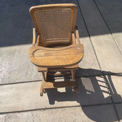 Early 1900S Antique High Chair/Rocker Oak With Cane Seat