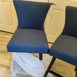2, Blue High Back Solid Wood Counter Stools
