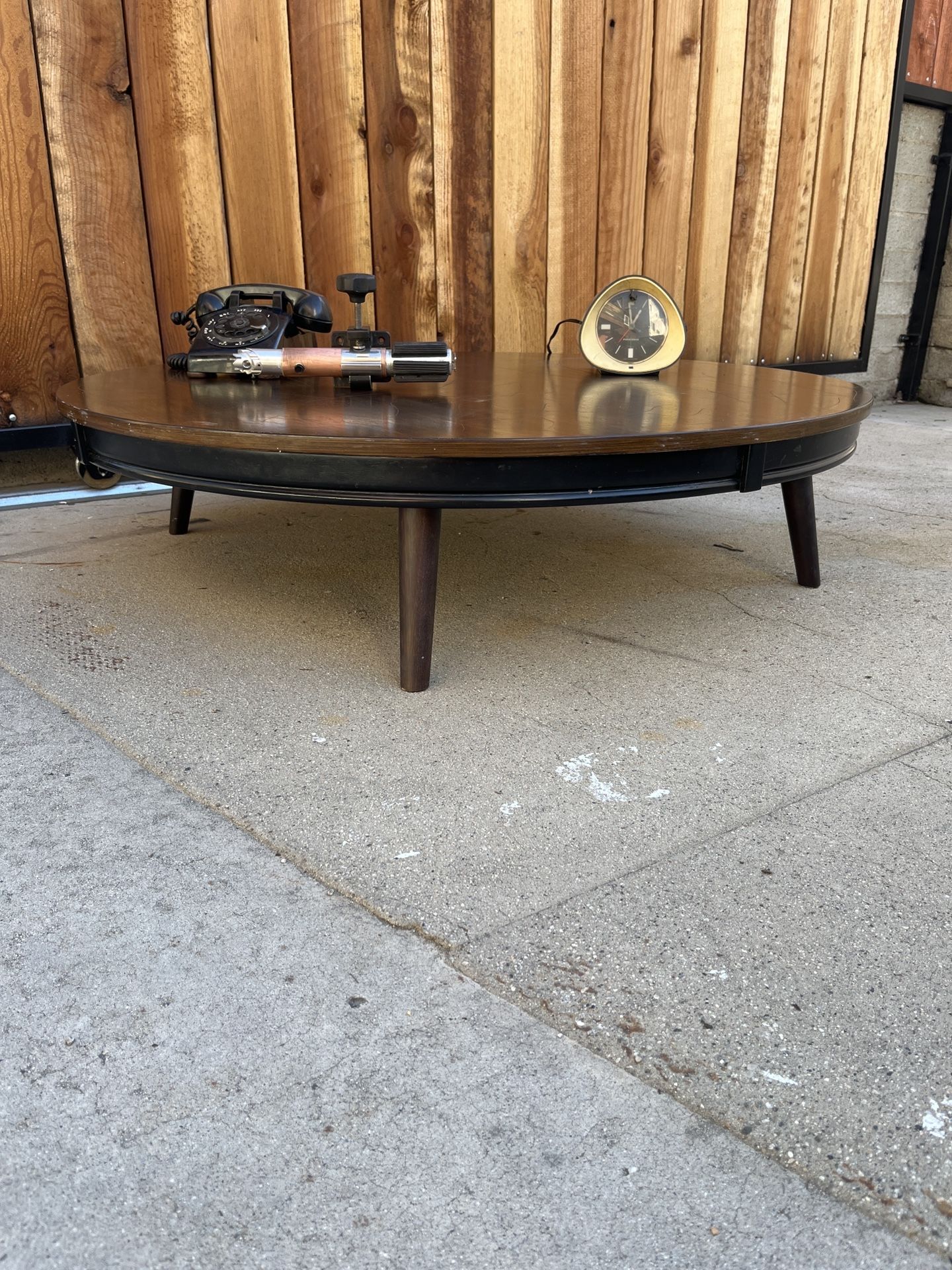 Mid-century modern style wood around low profile coffee table