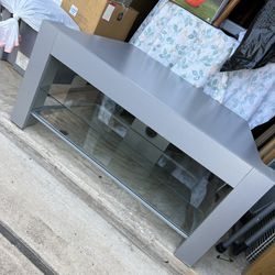 Tv Table/Stand with Unique Shape and 2 Glass Shelves 