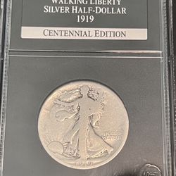 1919 D Walking Liberty Half Dollar 50c • Denver Mint • .90 Fine Silver Coin • PCS Stamps & Coins Centennial Edition Guaranteed Genuine Slab