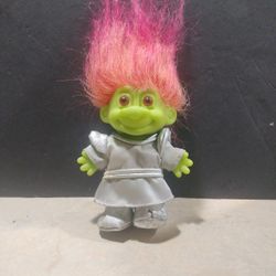 Troll Doll RUSS 1990 4" Green Martian Space Alien Orange Hair Metallic Space Suit