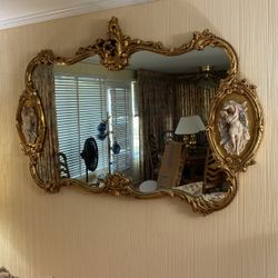 King Louie XV Style Mirror With Porcelain Figures 