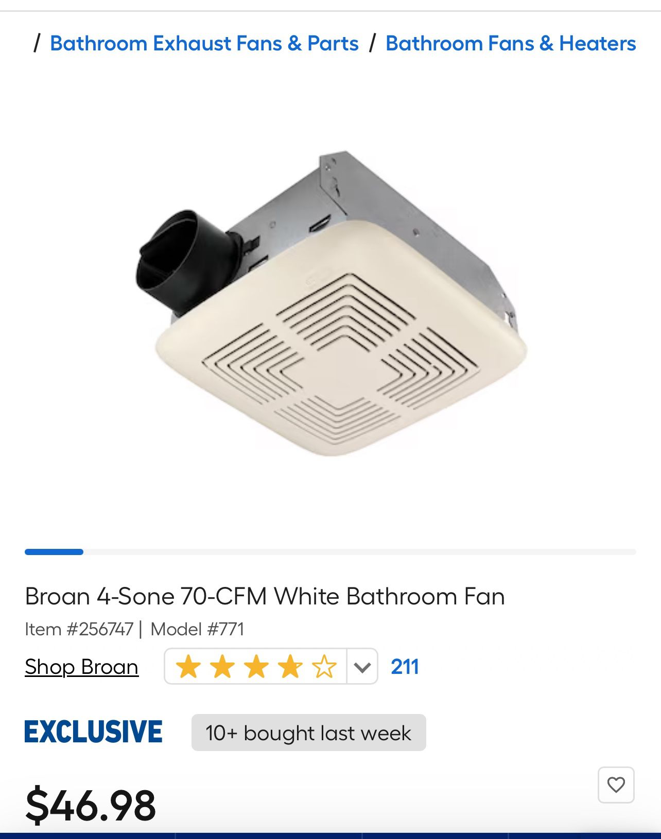 Broan Ventilation Fan Bathroom Wall Ceiling Ventilation Fan Economy 771