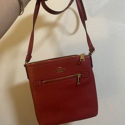 Red Pebbled Leather Coach Crossbody Bag - Excellent Condition