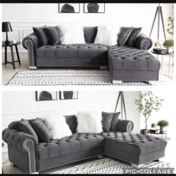 New Grey Velvet Sectional With Free Delivery 