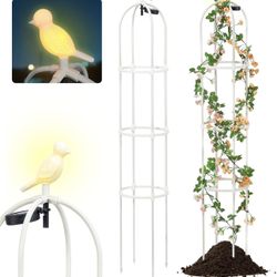 Garden Trellis for climbing plants, vines, Tomato Cage Support with Bird Solar Light, Indoor/Outdoor