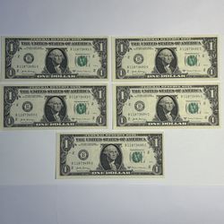 Uncirculated Consecutive $1 Bills — 2017 Series (5 Notes) Collectible