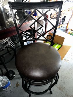 Metal Bar Stool with Brown Cushioned Seat