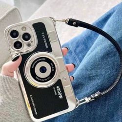 📷 New! Retro Black Camera Phone Case Cover w Strap For iPhone 14