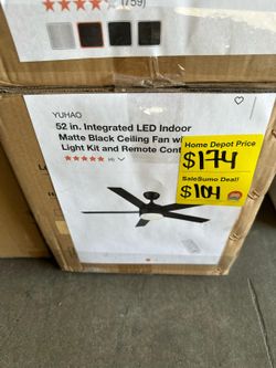 SaleSumo YUHAO - 52 in. Integrated LED Indoor Matte Black Ceiling Fan with Light Kit and Remote Control