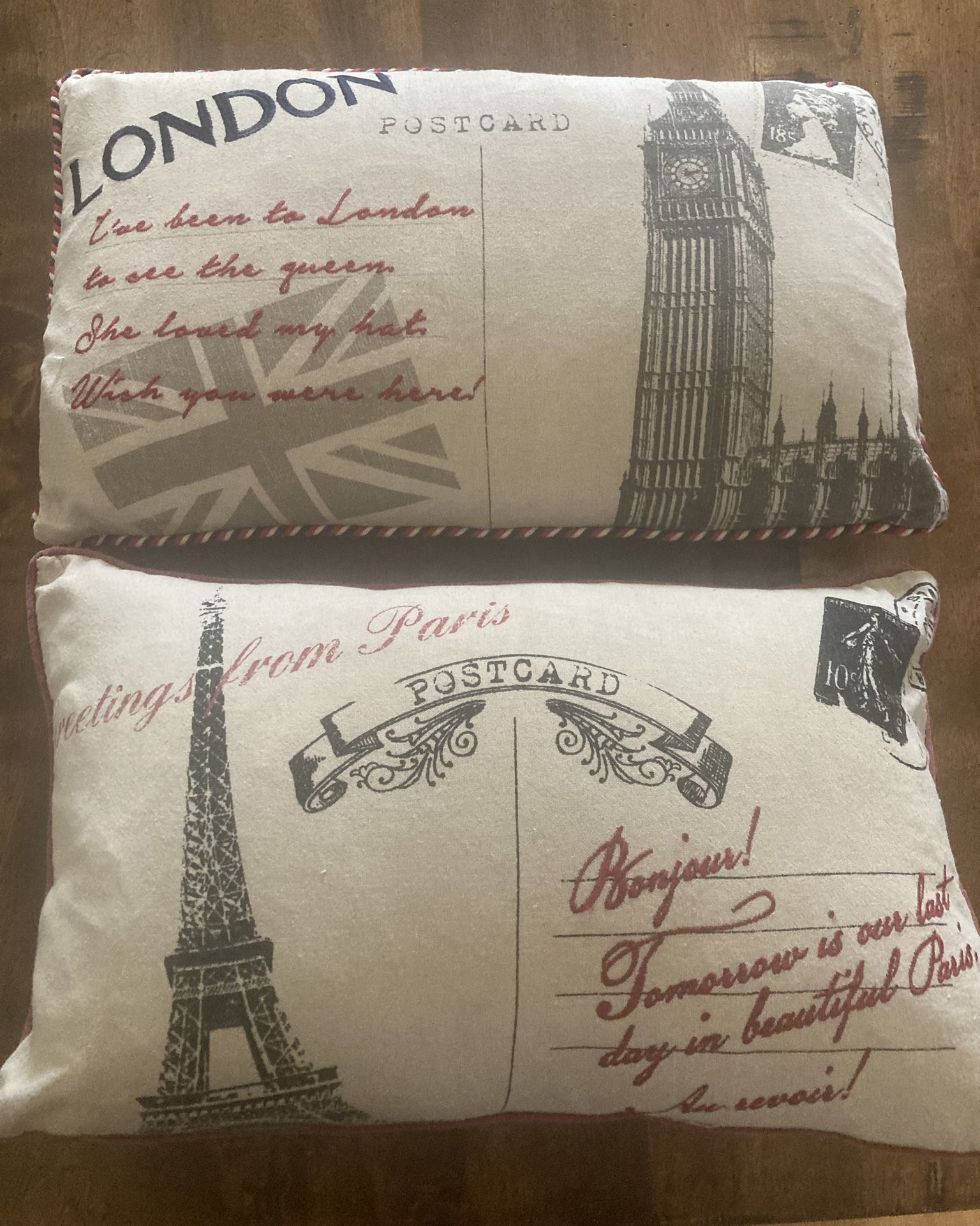 London & Paris Postcard Pillows