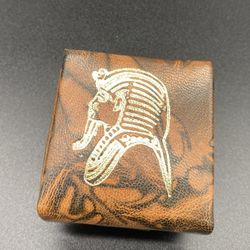 Egyptian leather Jewelry Ring Box  With King Tut Design 