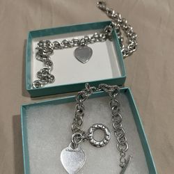 Authentic tiffany Heart Necklace And Bracelet Silver