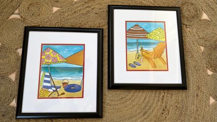Vibrant Coastal Beach Scenes Framed Wall Art Set – 15" x 17" (Set of 2)