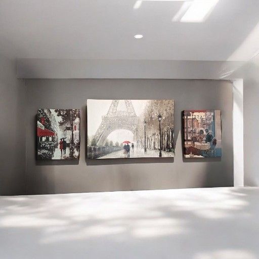 Paris Canvas Wall Art Set – Textured Eiffel Tower & Café Scenes