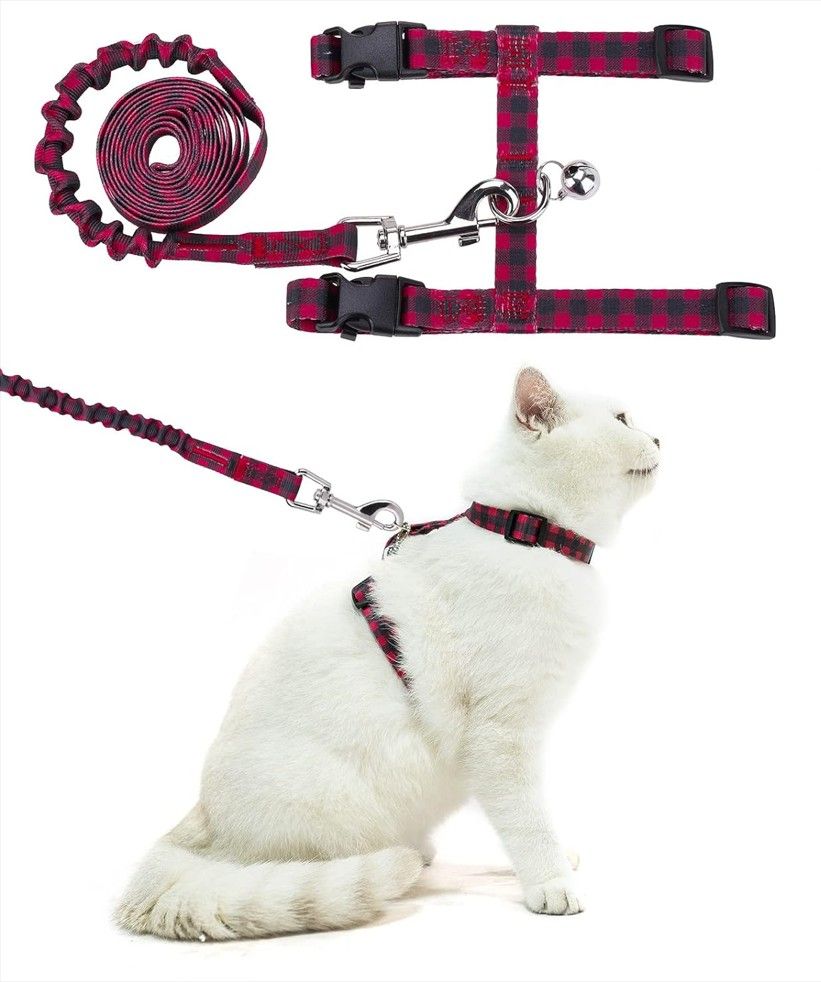 Breathable Plaid Ribbon Nylon Adjustable Escape Proof Cat Harness Leash Small
