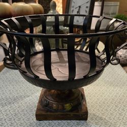 Hammered Metal Centerpiece With Wood Base