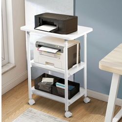 3-Tier Adjustable Printer Stand With 360° Swivel Casters-White