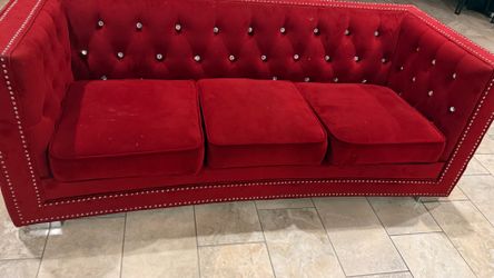 Red Velvet Sofa 78” x 36”