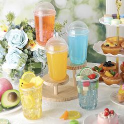 16 Oz 48 Pcs Plastic Cups With Dome Straw Slot Lids PET Crystal Clear Disposable Togo Cup BPA Free